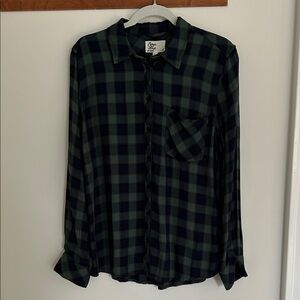 Cosmic Blue Love Dark Green and Navy Blue Plaid Shirt